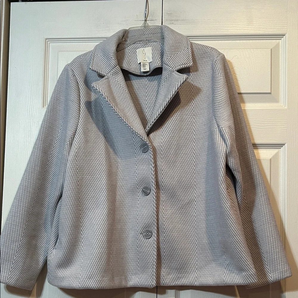 Joie XL Women's Gray/Cream Stripe Wool Waist Jacket